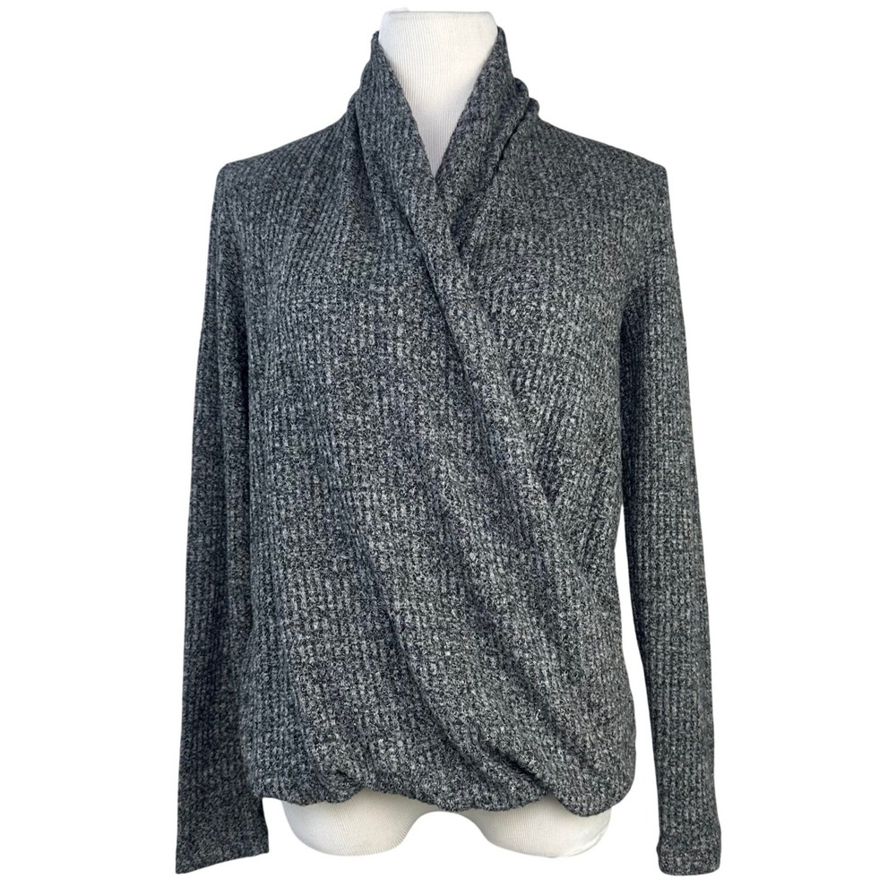 Akemi + Kin Anthropologie Woodruff Grey Ribbed Knit Surplice Wrap Top Small Boho